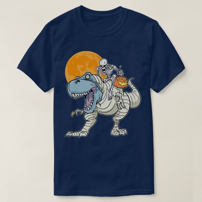 Fun Halloween Skeleton Riding Mummy TRe & Jacko'la T-Shirt (Design Front)