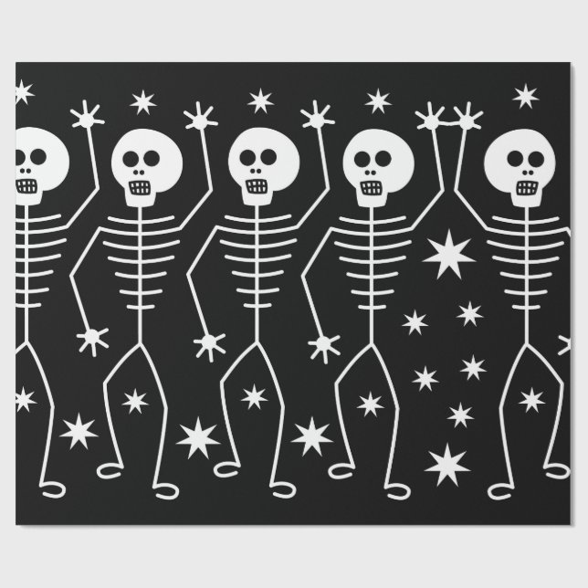 FUN HALLOWEEN SKELETONS Wrapping Paper WITH STARS (Flat)