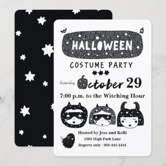 Fun halloween superhero costume party b&w invitation