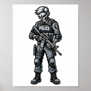 Fun Halloween Tactical Zombie Creepy Police Office Poster