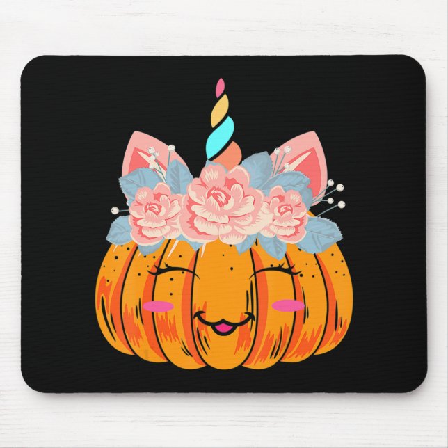 Fun Halloween Thanksgiving Cute Unicorn Pumpkin Co Mouse Mat (Front)