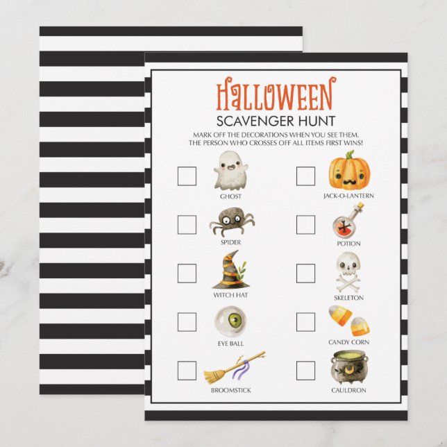 Fun Halloween Themed Scavenger Hunt for Kids (Front/Back)