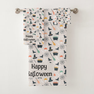 Fun Halloween Witch Motif Pattern Bath Towel Set