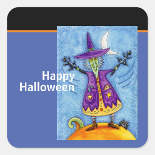 Fun HALLOWEEN Witch Social Distancing Virus Square Sticker