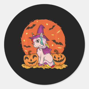 Fun Halloween Witchy Unicorn Cute Witch Pumpkin Fo Classic Round Sticker