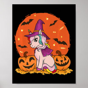 Fun Halloween Witchy Unicorn Cute Witch Pumpkin Fo Poster