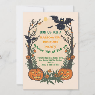 Fun Halloween with Pumpkins, Bats & Autumn Trees  Invitation