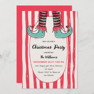 Fun Hand Drawn Elf Sock Christmas Party Invitation