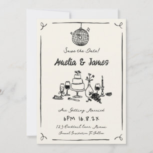 Fun Hand Drawn Save the date Quirky wedding  Invitation