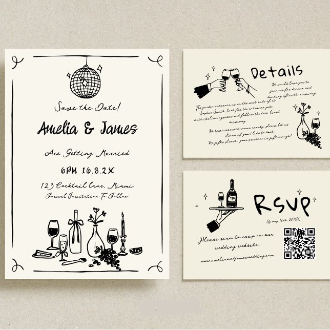 Fun Hand Drawn Save the date Quirky wedding  Invitation (Creator Uploaded)