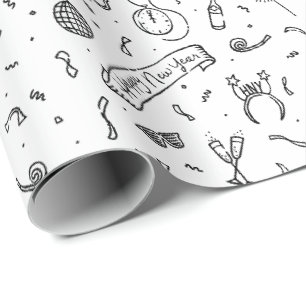 Fun, hand-illustrated New Years motifs Wrapping Paper