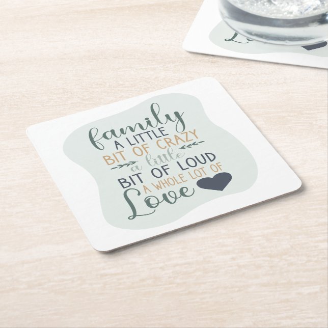Fun Hand Lettered Colour Editable Family Quote Square Paper Coaster (Angled)