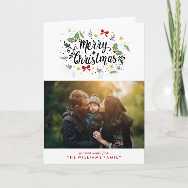 Fun Hand Lettered Merry Christmas Photo Holiday Card (Front)