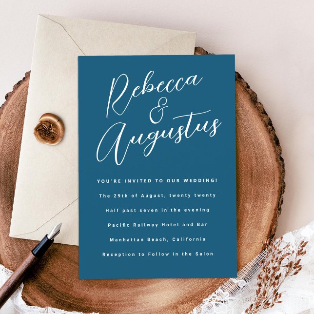Fun Hand-written Names in Blue and White Wedding Invitation (Creator Uploaded)