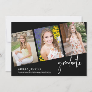 Fun Handwritten Black Photo Graduation Party Invitation