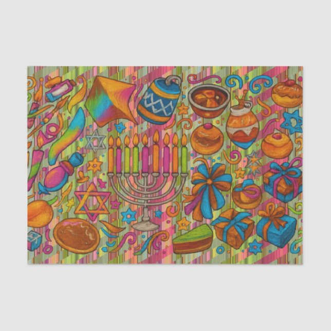Fun Hanukkah Motifs All Blue Tissue Paper (Front)