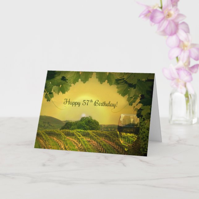 Fun Happy 57th Birthday Classy Wine Vintage Card (Orchid)