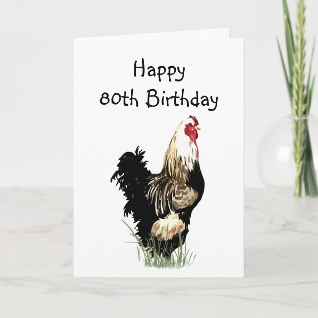 Fun Happy 80th Birthday Spring Chicken Humour Card (Front)