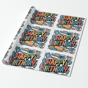 Fun Happy Birthday for Cooks Abstract  Wrapping Paper