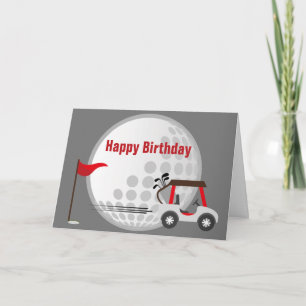 Fun Happy Birthday Golfer Golf Ball, Cart & Quote Card
