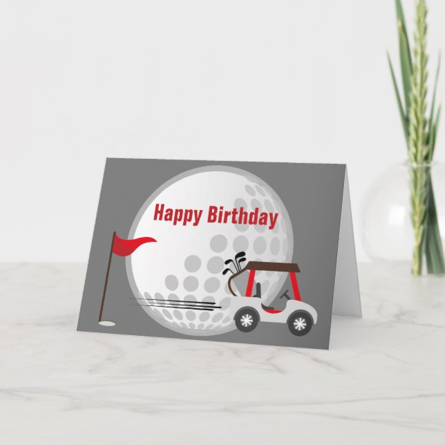 Fun Happy Birthday Golfer Golf Ball, Cart & Quote Card (Front)