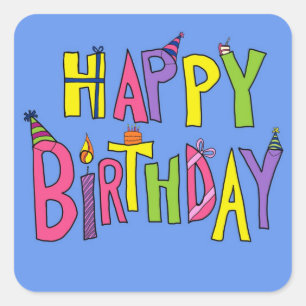 Fun Happy Birthday Illustration Square Sticker