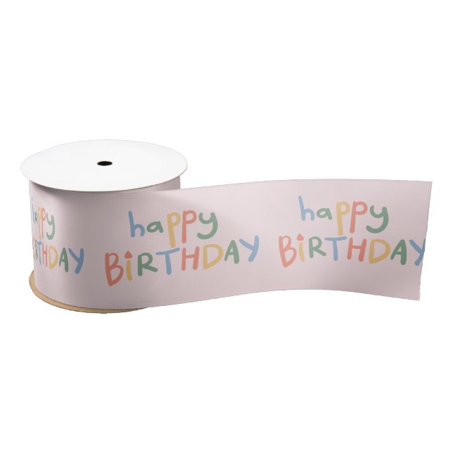 Fun Happy Birthday Pink Pastel  Kids Party Ribbon Satin Ribbon (Spool)