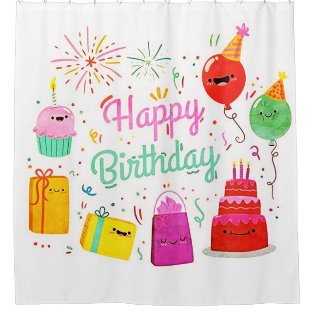 Fun Happy Birthday Shower Curtain (Front)