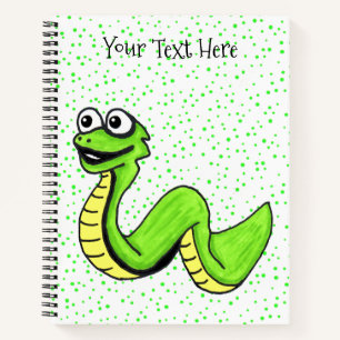 Fun Happy Bright Green Yellow Snake on Polka Dots Notebook