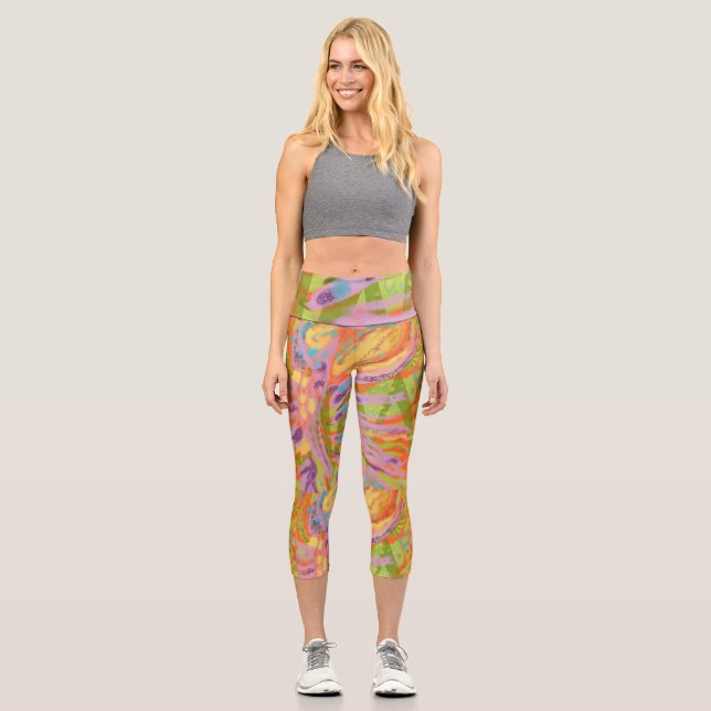 Fun happy coloured High Waisted Capris (Front)