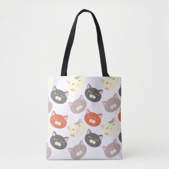Fun Happy Cute Cat Heads Cartoon Fun Pattern Tote Bag (Front)