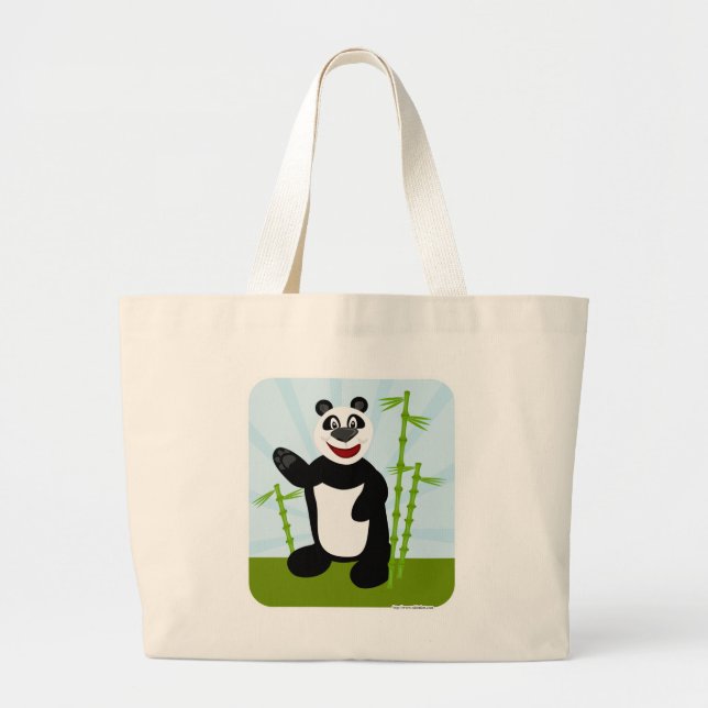 Fun Happy Cute Panda Bear Cartoon Art  Large Tote Bag (Front)