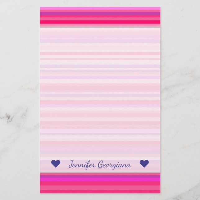 Fun, Happy, Girly Pink and Purple Stripes Pattern Stationery (Front)