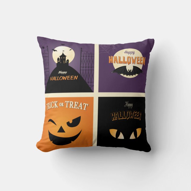 Fun Happy Halloween Black &  Orange Cushion (Front)