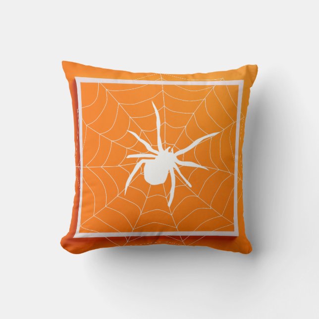 Fun Happy Halloween Black &  Orange Spider Web Cushion (Front)