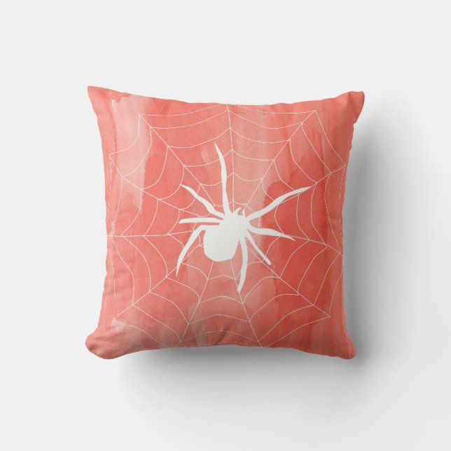 Fun Happy Halloween Black &  Orange Spider Web Cushion (Front)
