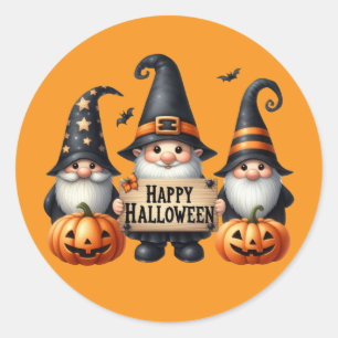Fun Happy Halloween gnomes Classic Round Sticker