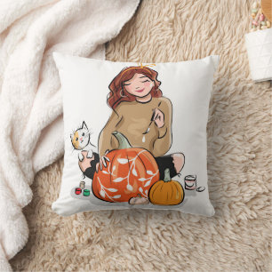 Fun Happy Halloween Pumpkin Cat Cushion