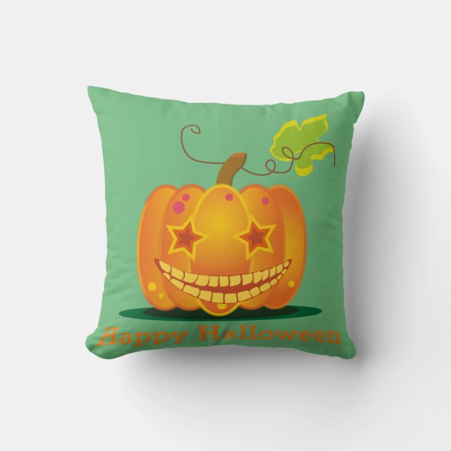 Fun Happy Halloween Pumpkin Throw Pillow (Front)