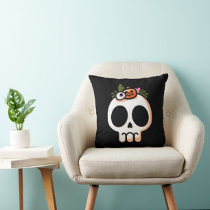 Fun Happy Halloween Skull Cushion
