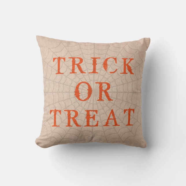 Fun Happy Halloween Trick or Treat with Spider Web Cushion (Front)