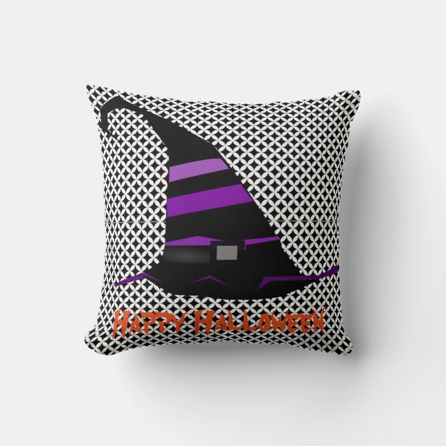 Fun Happy Halloween Witch Hat Cushion (Front)