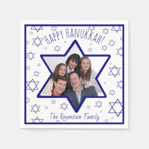 Fun Happy Hanukkah Blue & White Photo Napkin