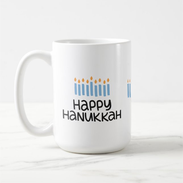 Fun Happy Hanukkah cute typography 15 oz Mug (Left)
