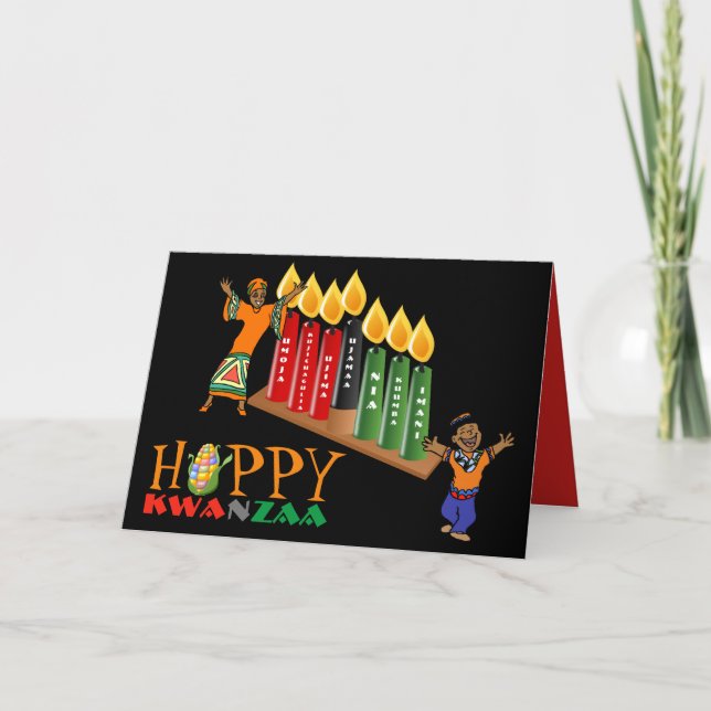 Fun Happy KWANZAA 7 Principles Personalised Holiday Card (Front)