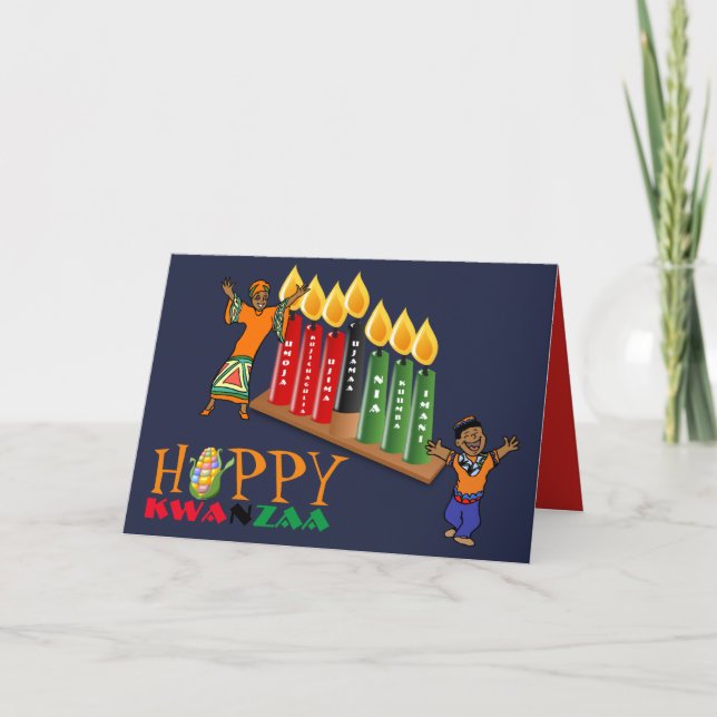 Fun Happy KWANZAA 7 Principles Personalised Holiday Card (Front)