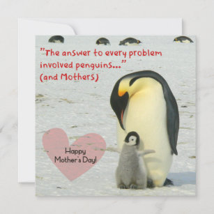 Fun Happy Mothers Day Penguin on Greeting Card