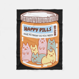Fun Happy Pills Cat Cute Mental Health Cats Lover Fleece Blanket
