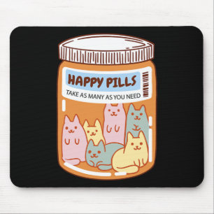 Fun Happy Pills Cat Cute Mental Health Cats Lover  Mouse Mat