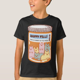 Fun Happy Pills Cat Cute Mental Health Cats Lover T-Shirt